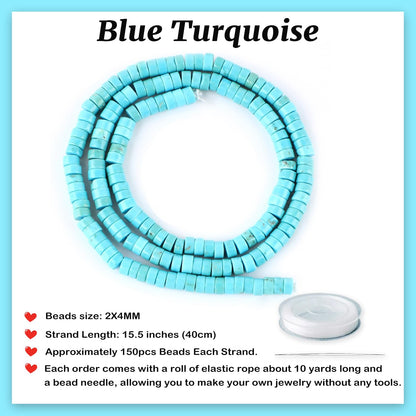Natural Blue Turquoise Heishi Spacer Beads Loose Semi Precious Flat Round Gemstone Disc Shape Stone for Beading Jewelry Making 4x2mm 15.5"