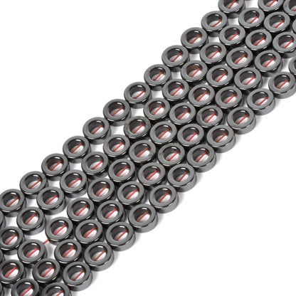 Natural 8mm Hematite Hollow Circle Flat Round Ring Shape Donut Beads Strand 16 Inch for Jewelry Making
