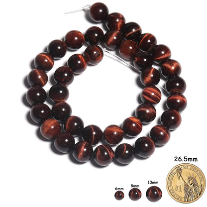 Yochus 60pcs Red Tiger Eye Beads，6mm Healing Power Natural Stone Round Loose Beads for Jewelry Making Earring Necklace DIY Crafts