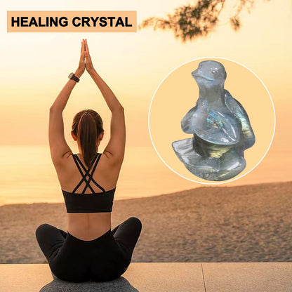 QLRSUXN Labradorite Sea Turtle Meditation Crystal Yoga Sculpture,Hand Carved Healing Figurine Spiritual Decor Chakra Balancing Gift,Zen Statue for Home Office Decorations