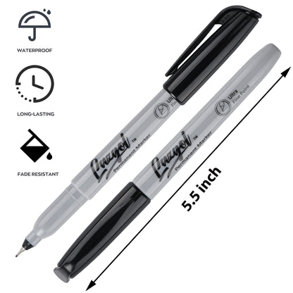 LAZGOL Permanent Markers Bulk, Ultra Fine Point, 60 Pack Black 0.4 mm Permanent Marker set, Felt Tip Pens Works on Plastic, Wood, Stone, Metal and Glass for Doodling, Marking