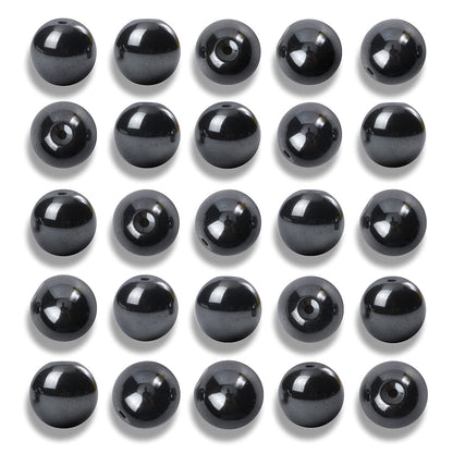 NITOPUPU 100Pcs 8mm Natural Smooth Black Hematite Beads Round Loose Stone Beads for Jewerly Making with Crystal Stretch Cord