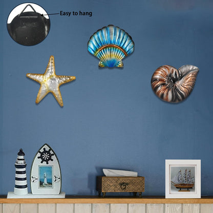 TERKEPT Metal Ocean Wall Sculptures Outdoor Metal Sea Star Conch Wall Art Decor Pool Garden Patio Bathroom Yard Farmhouse Fence Deck
