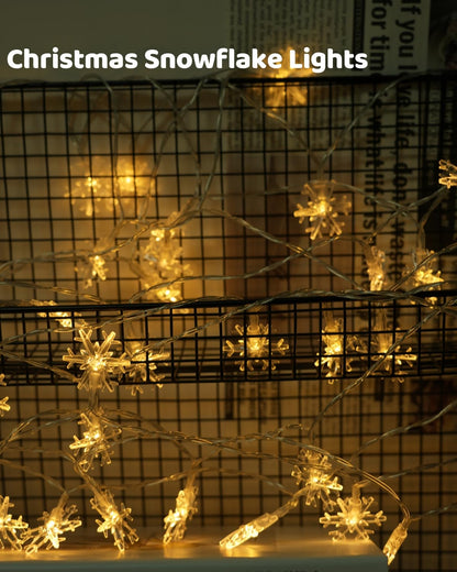 Yoitomehy Snowflake Christmas String Lights, 20 ft 40 LED Battery Operated Christmas Lights, Xmas Decorations Fairy Lights for Bedroom Mantle Window Patio Tree Holiday Room Dorm Decor, Warm White