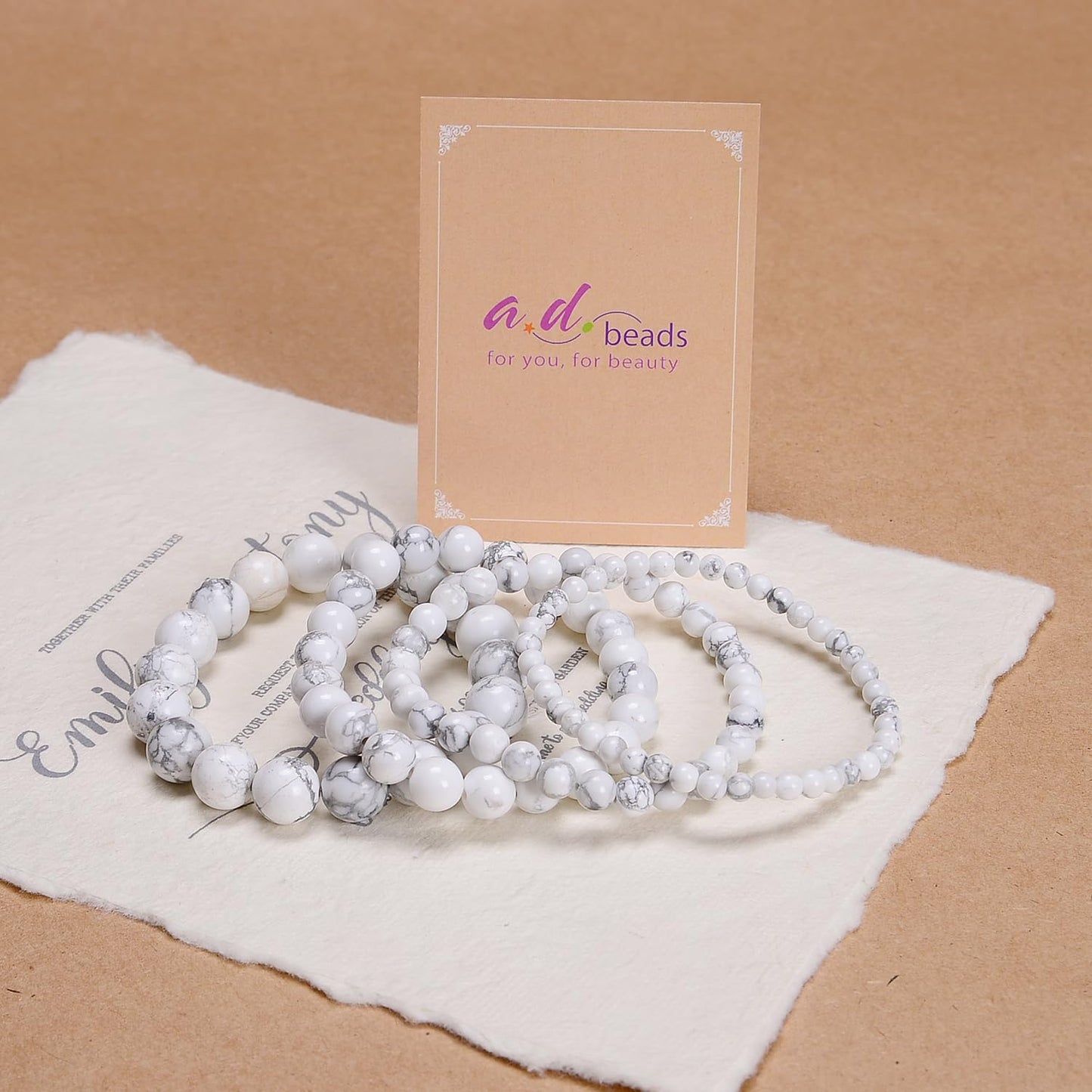 AD Beads Handmade Gemstone Stretch Elastic Bracelet Crystal Healing Reiki Nature's Beauty and Spiritual Essence Unisex (4mm, Howlite (Calmness for Sleep))