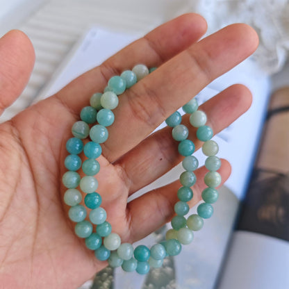 CHCCOYE 6mm Natural Healing Gemstone Bracelet Handmade Yoga Stretch Elastic Bracelet Stress Relief Crystal Jewelry for Men and Women (6mm, Amazonite)