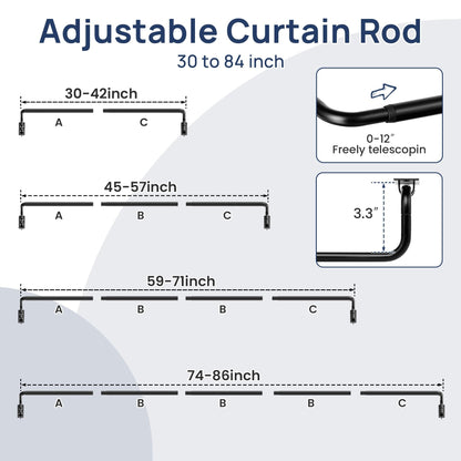 ENJOYBASICS Blackout Curtain rod for windows 48 to 84, 5/8 in Wrap Around Curtain Rods for Bedroom, Living Room, Adjustable from 30 to 86 Inches, Matte Black