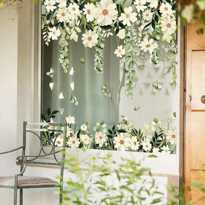 Daisy Spring Flowers Window Clings Eucalyptus Leaves Window Decals Hanging Vine Floral Leaf Double-Sided Reusable for Home School Office Decor Party Supplies,6 Sheets