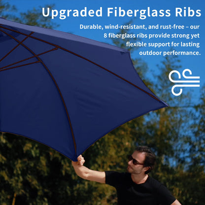Patio Kingdom 9FT Patio Umbrella with Fiberglass Ribs, Outdoor Market Table Umbrella with Crank and Tilt, UV Resistant Waterproof Canopy for Patio, Garden, Deck, Pool, Navy Blue