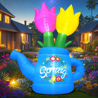 6FT Spring Easter Inflatable Flower Outdoor Decoration Inflatable Flower Decor Blow Up Flower Decoration, Built-in LED Lights for Spring Easter Holiday Lawn Party Yard Outdoor Supplies