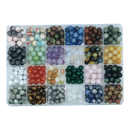 504pcs 8mm Natural Round Stone Beads Gemstone Beading Hole Size 1mm Crystal Energy Stone Healing for Bracelet Necklace Earrings Jewelry Making(24 Colors-2,8mm)