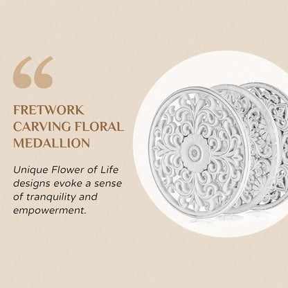 Walasis White Wall Decor Carved Medallion - Rustic Wood Wall Art Decorative Distressed Hanging Decorations Farmhouse Home Decoration for Living Room Bedroom Kitchen Bathroom Set of 3