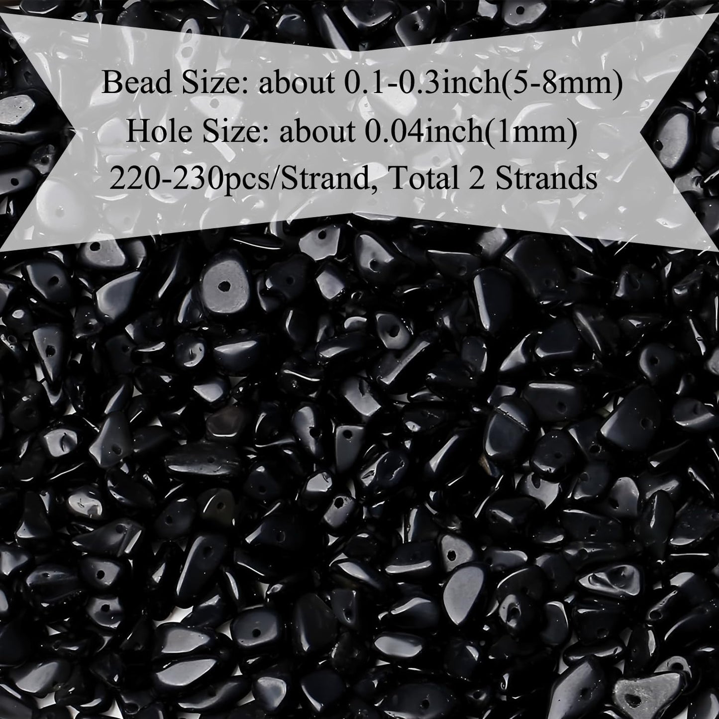 Natural Chip Stone Beads 450pcs Black Obsidian Chips 5-8mm Genuine Real Irregular Healing Crystal Rocks Hole Drilled DIY Loose Gemstone Beads for Jewelry Making Bracelet Earrings Necklace Crafting