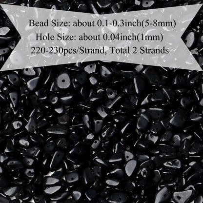 Natural Chip Stone Beads 450pcs Black Obsidian Chips 5-8mm Genuine Real Irregular Healing Crystal Rocks Hole Drilled DIY Loose Gemstone Beads for Jewelry Making Bracelet Earrings Necklace Crafting