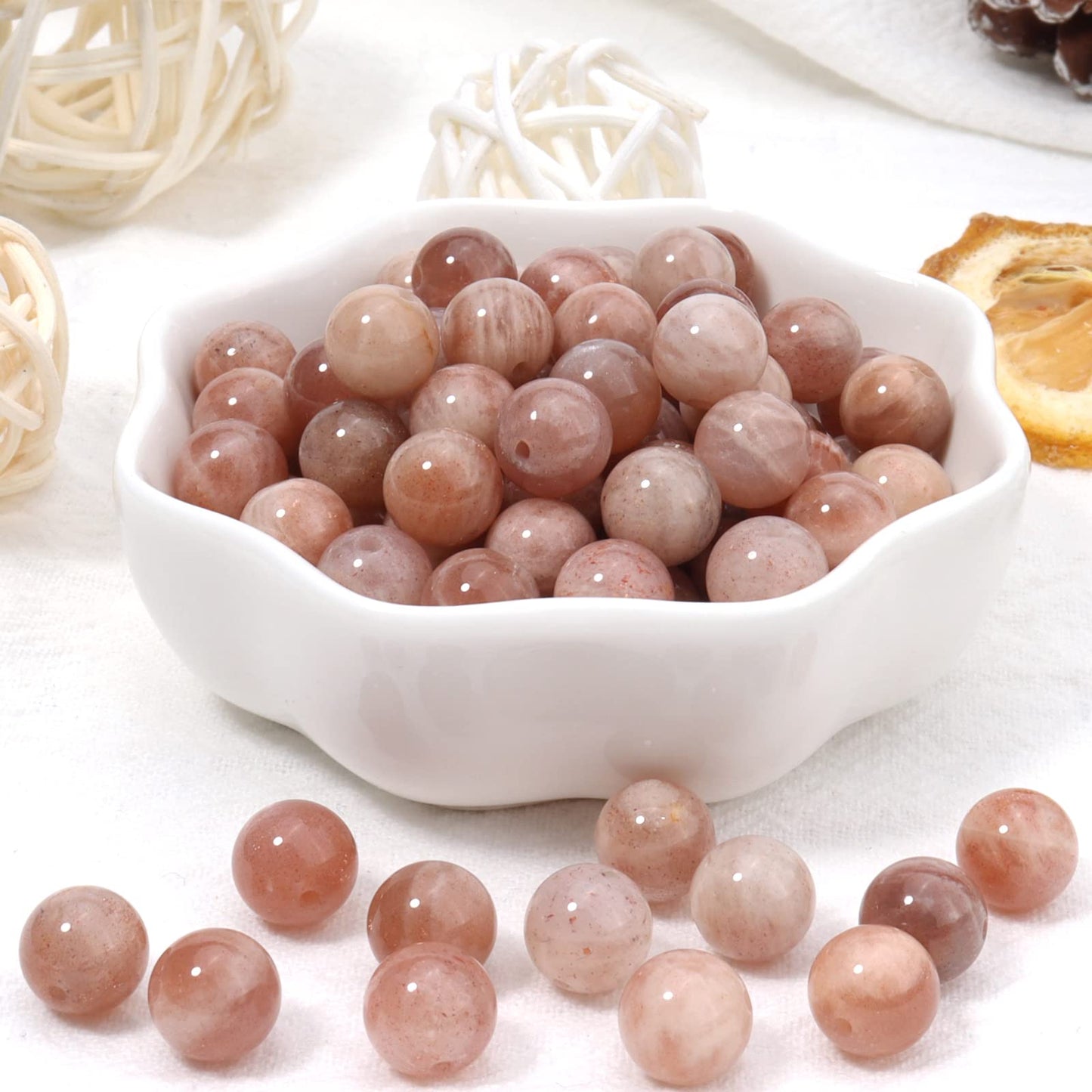 Siomia 35pcs 10mm Natural Sunstone Gemstone Energy Healing Crystal Round Loose Stones for Jewelry Making, DIY Bracelets Necklaces