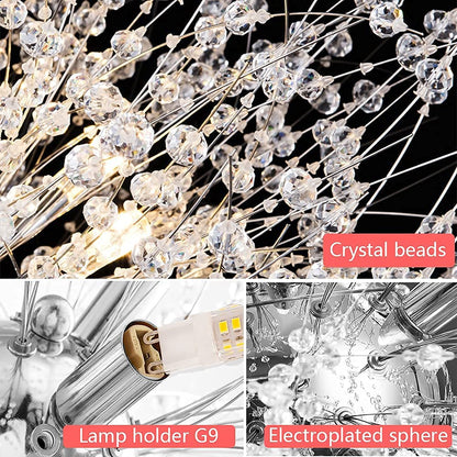 Yiisem Modern Crystal Chandeliers, 12-Light Chrome Dandelion Firework Pendant Lighting, Chandelier Light Fixtures for Dining Room Bedroom Living Room Kitchen Aisle Hallway Entryway