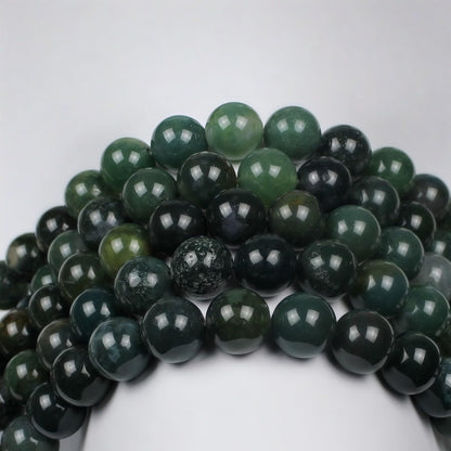 MJDCB Natural Moss Agate Round Crystal Energy Stone Beads Healing Power for Jewelry Making (10mm)