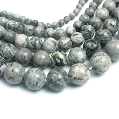 Cynbpm Natural Stone Macrame Grey Star Beads for Crafts Black Embroidery Pony Loose Round Beads Jewelry Making Bracelets Necklace 6mm