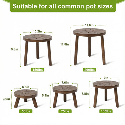 Delma Wood Plant Stands Indoor, 5-Pack Single Plant Stand for 6-12 Inch Pots, Mid-Century Modern Plant Stool, Tall Plant Stand for Large Plants for Living Room, Balcony, Office (Dark Brown, 5-Pack)