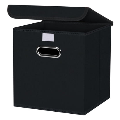 DABEACT Fabric Storage Cube Bins with Lids Closet Organizers collapsible storage bins basket with Handles for Home,Storage Boxes for Organizing,1 Pack,(Black)