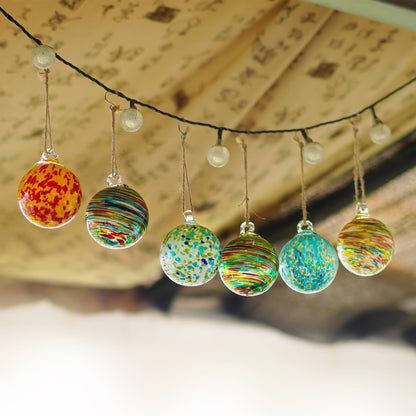 Set of 6 Hand Blown Glass Ball Ornaments Hanging Gazing Ball Witches Ball Decor for Garden Patio Window Tree