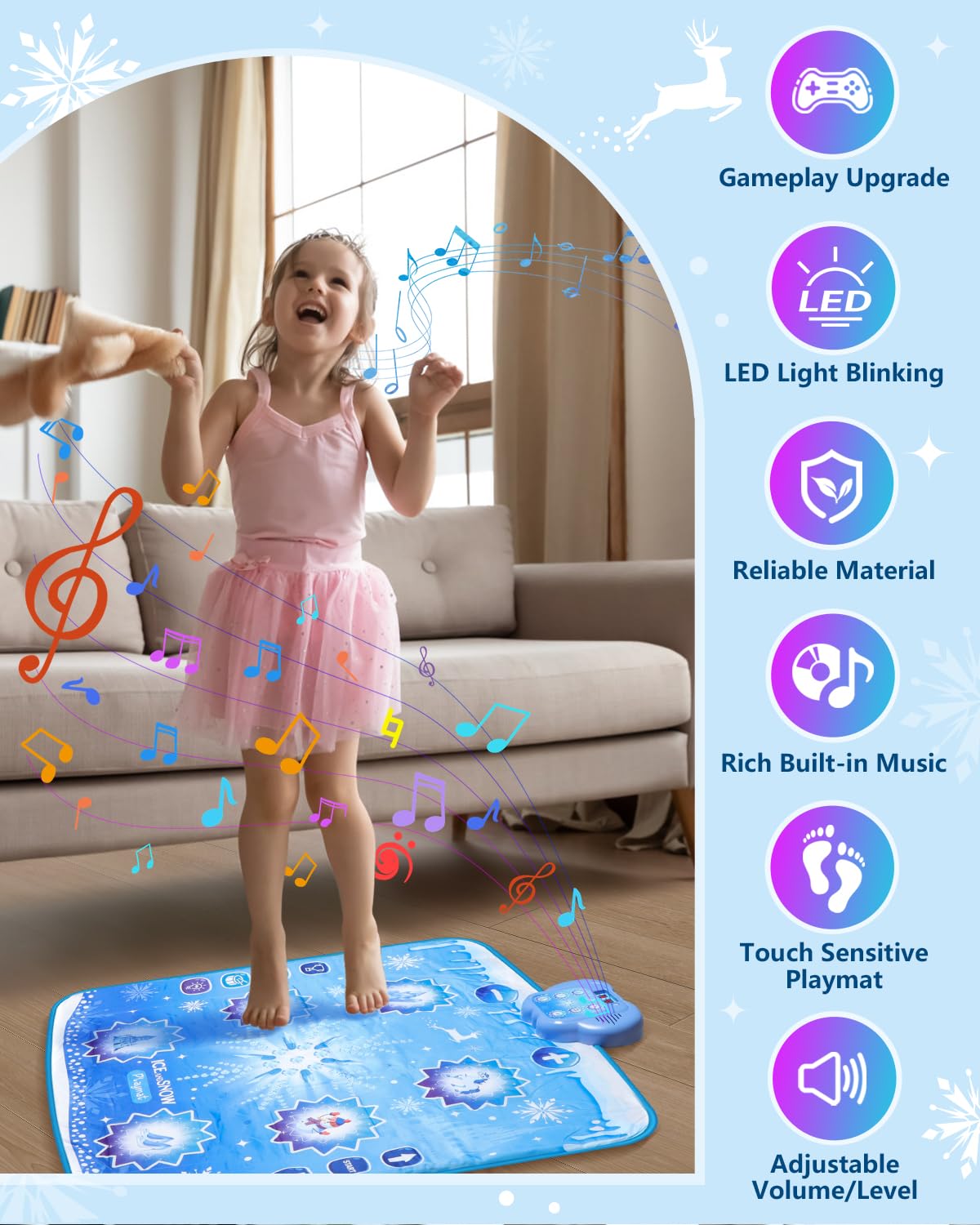 Humzo Frozen Toys Dance Mat for Girls – Bluetooth Light-Up Musical Floor Mat with 4 New Game Modes, Adjustable Volume, 2025 New Gift for Girls Ages 3-12 Birthday & Christmas