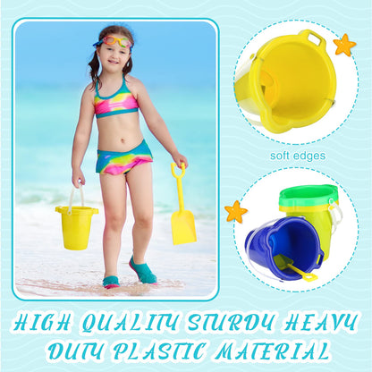 Didaey 7.5 Inch Beach Buckets and Shovels Plastic Sand Pails Castle Building Sand Shovel for Boys and Girls Summer Beach Toys Party Favors(24 Set)