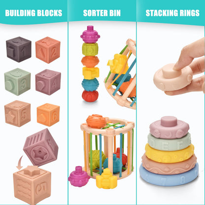 Majabike Baby Toys 6 to 12 Months 9 in 1 Montessori Teething Toys Sorting Sensory Educational Learning Gift for Toddlers Aged 1-3