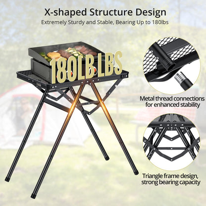 Anbte 2ft Folding Grill Table, Supports 180 Lbs, 2 Adjustable Height 28” Portable Grill Table Heat-Resistant Tabletop, Folding Metal Table for Camping BBQ Cooking Backyard Outdoor, 24" X 16", Black