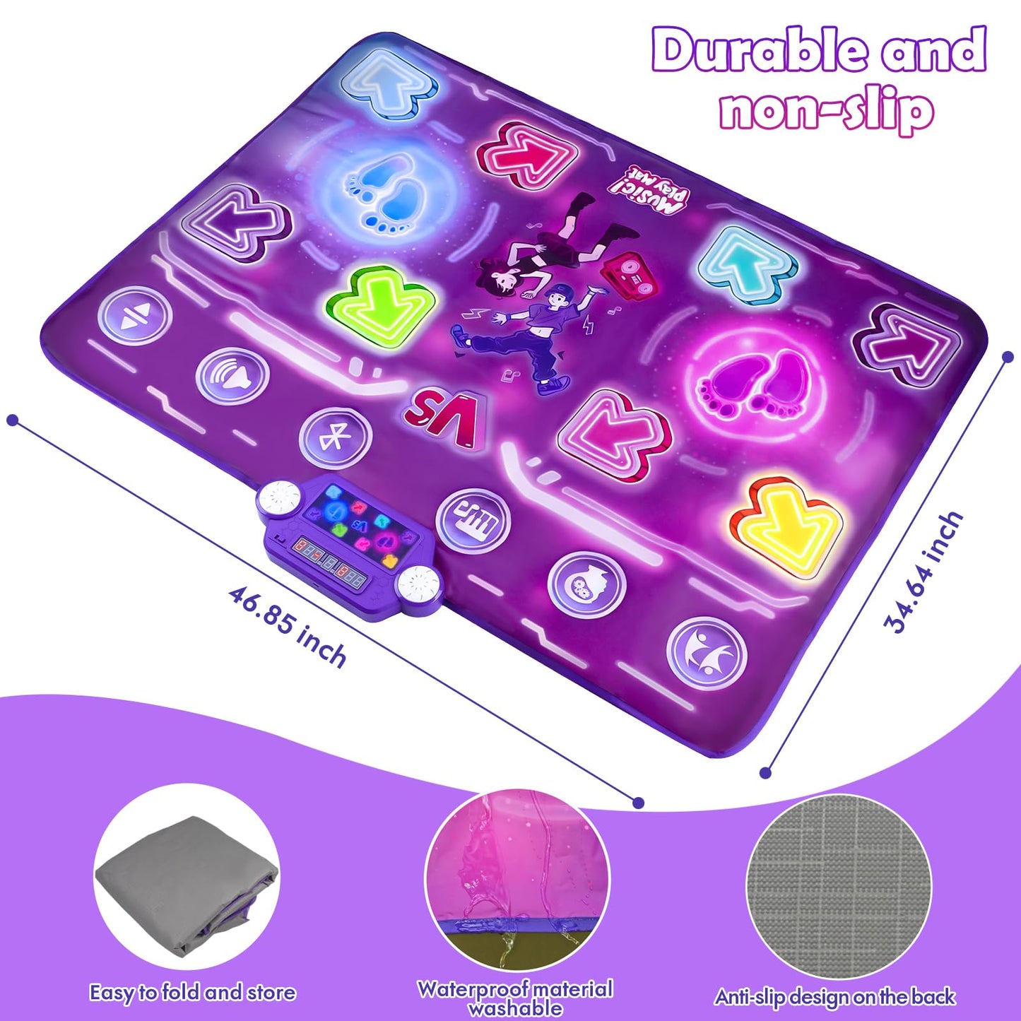 Amy & Benton Upgraded 2-Player Dance Mat for Toddlers 3-5, Dance Mat Toys for 4-8 Year Old Kids, Light Up Play Mat 8-Button with Bluetooth, Electronic Music Games Birthday Gifts for Girls Boys