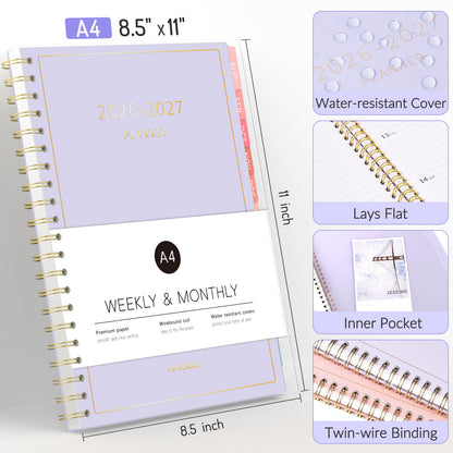 Aug 2026 - Dec 2027 Planner, Forvencer 17 Month Academic Planner 2026-2027, 8.5" x 11", Calendar Planner Weekly and Monthly, Daily Agenda Book, College School Supplies for Student Teacher, A4, Blue