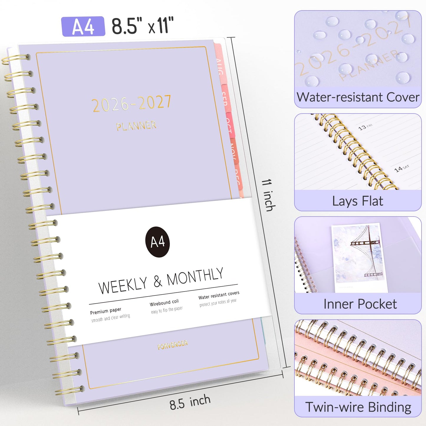Aug 2026 - Dec 2027 Planner, Forvencer 17 Month Academic Planner 2026-2027, 8.5" x 11", Calendar Planner Weekly and Monthly, Daily Agenda Book, College School Supplies for Student Teacher, A4, Beige