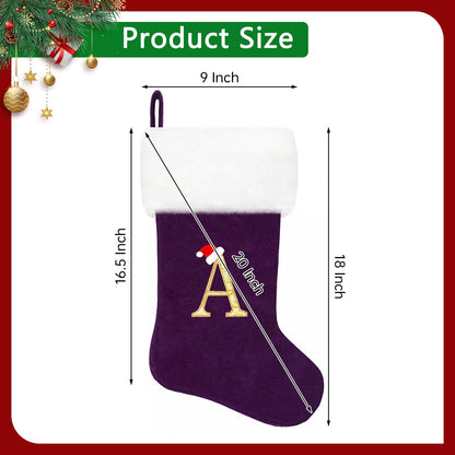 20 Inches Monogram Christmas Stockings, Purple Velvet with White Super Soft Plush Cuff Embroidered Letter Christmas Stocking, Personalized Xmas Stocking for Xmas Tree Holiday Fireplace Family Decor（B）