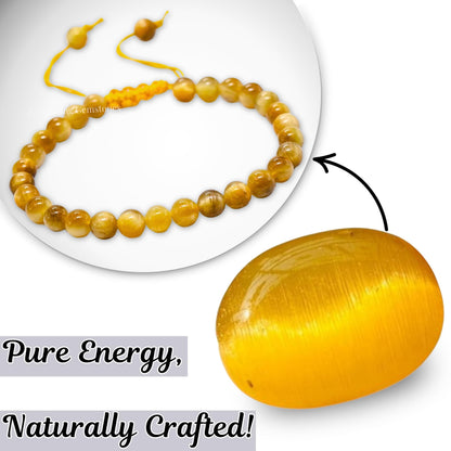 Amazing Gemstone Yellow Cats Eye Bracelet for Women Men's Gifts - Protection Healing Crystal Bracelet - 6mm Gemstone Beaded Adjustable Bracelet