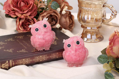 LAIDANLA Rose Quartz 2.4" Owl Statue Natural Healing Crystal Cute Owl Animal Pink Figurine Pocket Sculpture Reiki Spiritual Energy Gemstone Home Office Room Desk Decor Gifts for Women Men