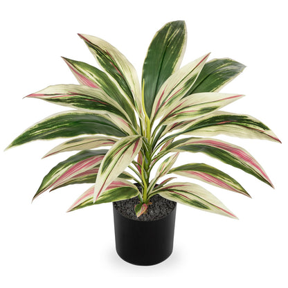 Oairse Artificial Plants Indoor with Pot, 18" Fake Potted Plants Medium Artificial Dracaena Plant in Black Pot Faux Tropical Plants for Bathroom Living Room Office Desk Shelf Decor