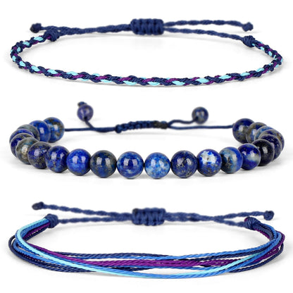 QOGIR Handmade Healing Bracelets for Women,8mm Natural Lapis Lazuli Gem Stone Beads Bracelet,for Men Women Gifts with 2PCS Size Adjustable Rope Bracelets