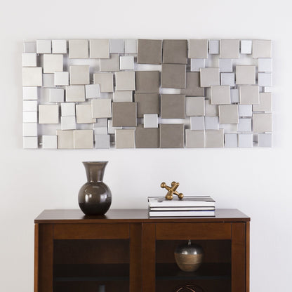 SEI Furniture Wavson Wall Sculpture, Geometric 3D Design, Unique Mounting Wall Art, Silver, 47.00" x 2.25"
