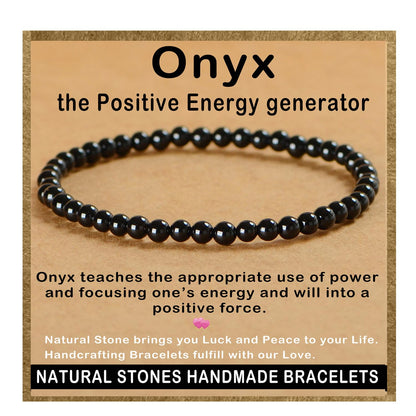 AD Beads Handmade Gemstone Stretch Elastic Bracelet Crystal Healing Reiki Nature's Beauty and Spiritual Essence Unisex (4mm, Black Onyx)
