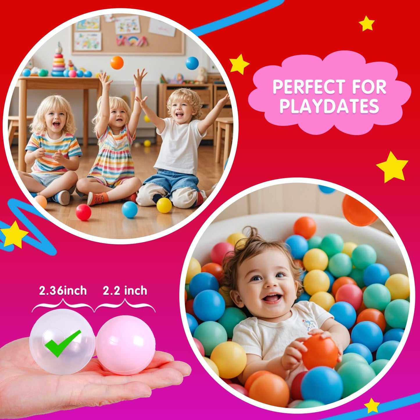 Realhaha Pit Balls for Toddlers Ball Pit, BPA Free Plastic Balls 2.4 Inch for Babies for Boys Girls, Kid Accessories for Bounce House, 100 (Clear)