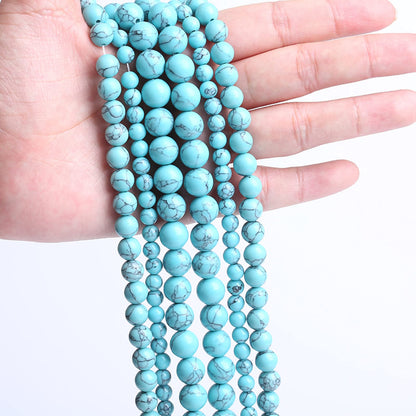 45PCS 8MM Blue Turquoise Round Loose Beads Natural Gemstone Beads for Jewelry Making DIY Bracelet Necklace 15"