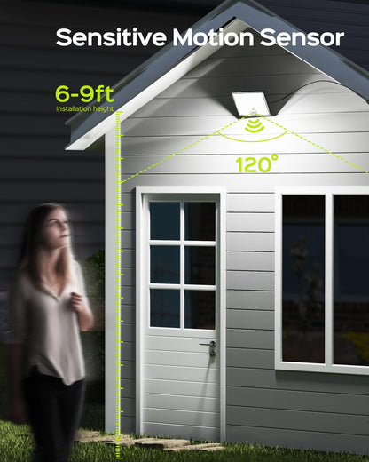 JACKYLED Motion Solar Lights Outdoor, 113 LED Cool White Bright Solar Flood Lights Waterproof, Dusk to Dawn Outdoor Solar Powered Security Lights for Fence Porch Patio Yard Garage, 2 Pack