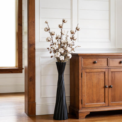 Tall Black Floor Vase 23.6″ – Glossy Twisted Resin Decorative Floor Vase for Pampas Grass, Branches & Dried Flowers, Modern Farmhouse Indoor Home Decor