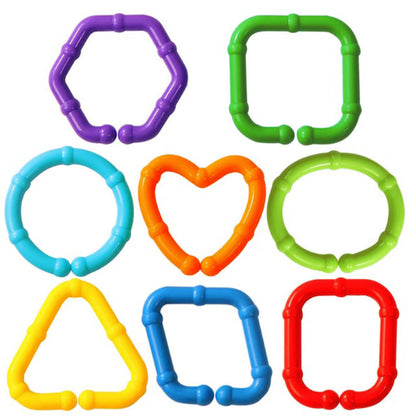 RAINBOW TOYFROG Baby Links Rings - 35 Geometric Linking Chains for Infants & Toddlers - Safe Teething and Sensory Development Toys - Car Seat & Stroller Accessories