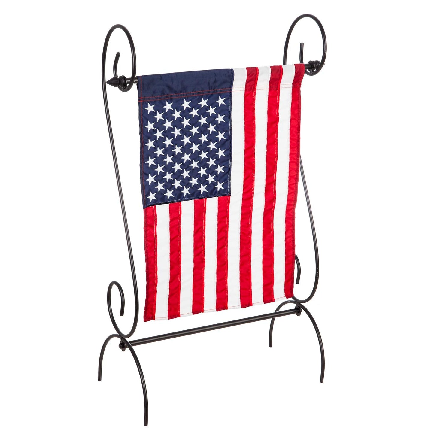 Evergreen Scroll American Garden Flag Stand | Premium Metal Iron Flag Holder Stand | Fits 12x18 Garden Flags for Outside | Weatherproof Outdoor