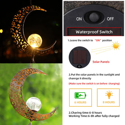 DesGully Solar Wind Chimes, Sun Wind Chime Outdoor Clearance w/Glowing Crackle Glass LED Unique Wind Bells for Outside Waterproof Chimes, Gifts for Her/Him (42" Long Metal Chimes)…