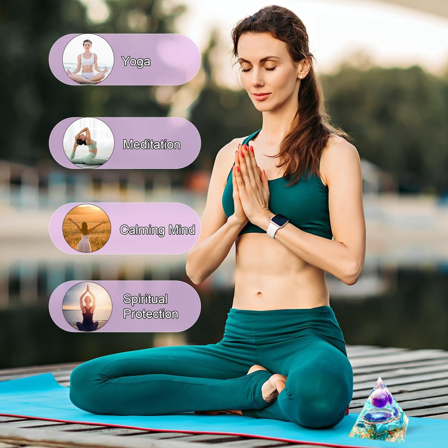 Saefheled Orgone Pyramid Energy Generator,Natural Amethyst&Turquoise Orgonite Crystal Healing Pyramids for Reduce Stress Chakra Reiki Healing Meditation Attracts Lucky and Success, Wealth&Health(6cm)