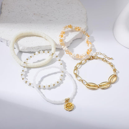 RISHEGAE Heishi Beaded Stretch Bracelets for Women Stackable Gold Polymer Clay Beads Bracelets Friendship Boho Summer Beach Bracelet Jewelry Set (E-Summer 1)