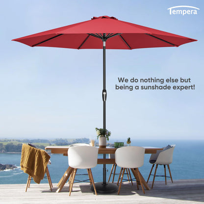 Tempera 9ft Patio Market Outdoor Table Umbrella with Auto Tilt and Crank, Large Sun Umbrella with Sturdy Pole & Fade Resistant Canopy, Easy to Set, Rust Red