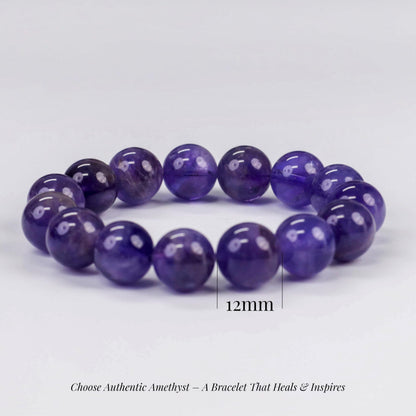 Natural Amethyst Bracelet for Women – Deep Purple Uruguayan Gemstone Beads with Roman Numeral Engraving, Crystal Jewelry for Clarity, Intuition & Daily Reflection, Gift Box Included
